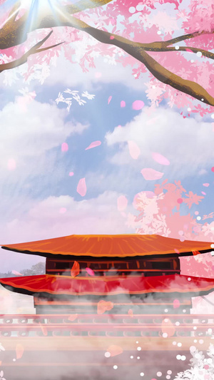 日本浪漫樱花房屋背景17秒视频