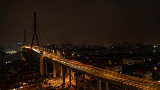 8k杨浦大桥上海城市地标交通车流轨迹夜景延时摄影视频