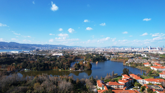 航拍云南昆明旅游4A景区民族文化村自然风景4k素材视频