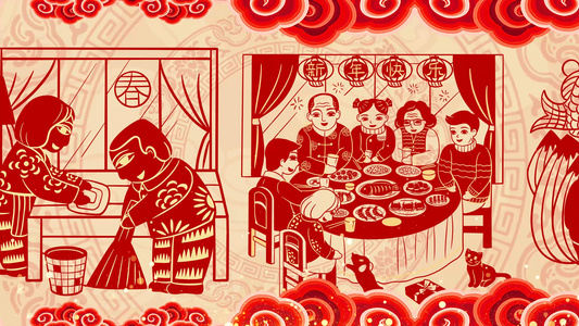 4K中国风剪纸新年春节民俗背景视频视频