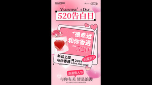 唯美粉色520情人节促销竖版视频海报20秒视频