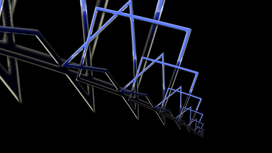 动态动态动画背景带有旋转三角形和黑色背景的蓝线几何图案视频
