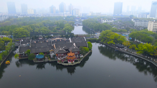 宁波5A景区风景名胜月湖航拍4K视频