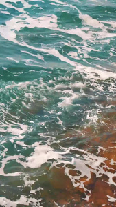 海边海水撞击石头唯美升格镜头视频