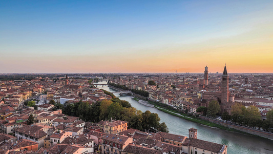 欧洲著名旅游城市意大利维罗纳城市日落天际线延时视频视频