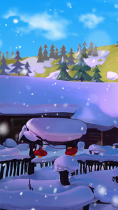 冬季大雪堆雪人雪景背景视频梦幻冬季视频