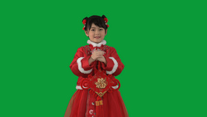 4K绿幕穿中装汉服的小女孩提着福字拜年（含音频）5秒视频