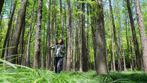 户外女孩在公园看风景24秒视频