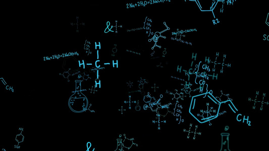 4k化学科学公式符号蓝色元素视频