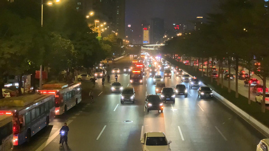 广东市区街道车流夜景视频