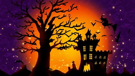 4k女巫城堡恐怖万圣节背景视频