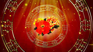 中国风新年牡丹金色光效舞台背景40秒视频