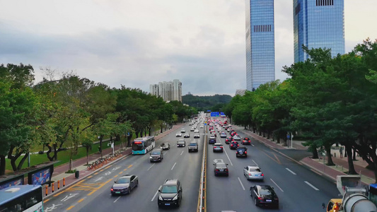 深圳城市CBD群交通主干道车流延时视频
