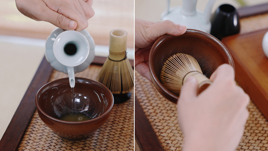 茶艺师在手工搅拌茶水视频
