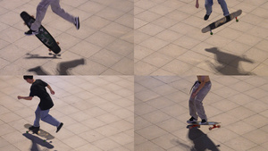 慢镜头升格拍摄4k素材运动健身休闲娱乐的滑板少年合集69秒视频