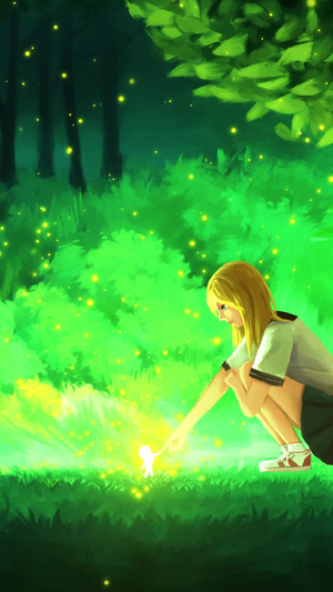 森林女孩萤火虫素材 卡通森林20秒视频