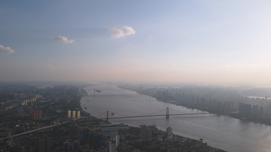 航拍城市风光江景桥梁4k素材视频