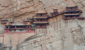 恒山悬空寺冬季航拍空镜104秒视频