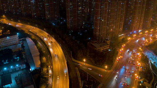 城市交通夜景4K航拍视频