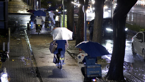 城市下雨天马路街道夜晚素材53秒视频