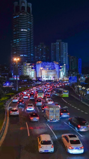 上海徐家汇夜景车流延时cbd16秒视频