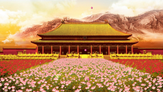宫殿长城花卉背景素材视频