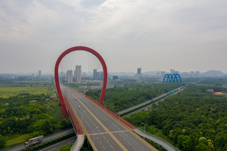 航拍武汉光谷跨高速公路九龙大桥城市风光视频视频