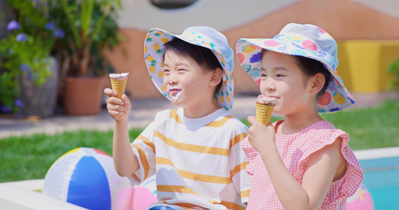 8K夏日吃冰淇淋的小朋友们视频