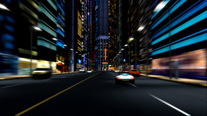 城市夜晚汽车穿梭穿越高楼道路30秒视频