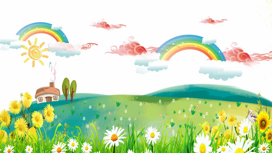 卡通彩虹花朵led背景视频视频