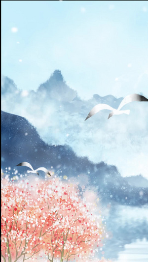 雪景梅花沁园春背景视频唯美 冬天 冬季 古风 水墨画60秒视频