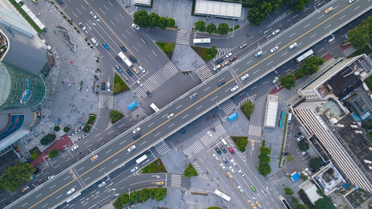 延时摄影航拍城市交通路口道路素材视频