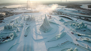 4K哈尔滨冰雪大世界艺术冰雕20秒视频