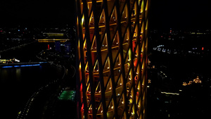 航拍广州塔建筑结构特写夜景16秒视频