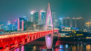 4k重庆2024千斯门大桥城市夜景延时14秒视频
