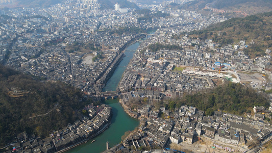 航拍湖南湘西凤凰古城全景视频