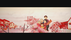 中国风水墨桃花花瓣飞舞新年传统ae模板22秒视频