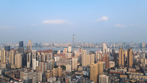 航拍风光城市蓝天白云下的武汉市中心中央商务区地标建筑写字楼素材61秒视频