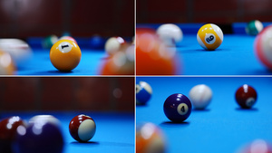 桌球白球与其他球碰撞的特写14秒视频
