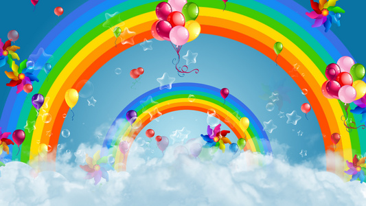 六一儿童节彩虹气球风车视频
