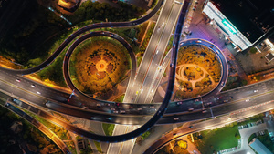 航拍城市夜景风光4k素材彩色立交桥41秒视频