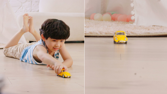 小男孩玩玩具车视频