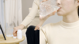 4K居家女性口服用药片喝水15秒视频
