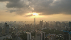 延时摄影航拍城市风光天际线夕阳晚霞落日余晖天空素材6秒视频