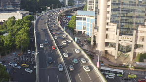 4K上海静安区延安高架路高架桥车流航拍33秒视频