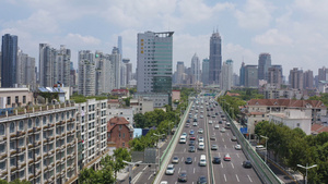 4K上海静安区延安高架路高架桥车流航拍30秒视频