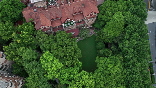 上海马勒别墅城堡挪威风格北欧建筑航拍4K视频