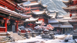 冬季大雪纷飞古镇中国建筑40秒视频