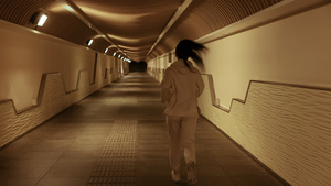 隧道里夜跑的女性13秒视频