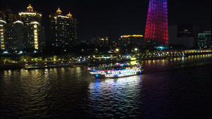 4k高清航拍珠江上的游船夜景风光城市56秒视频